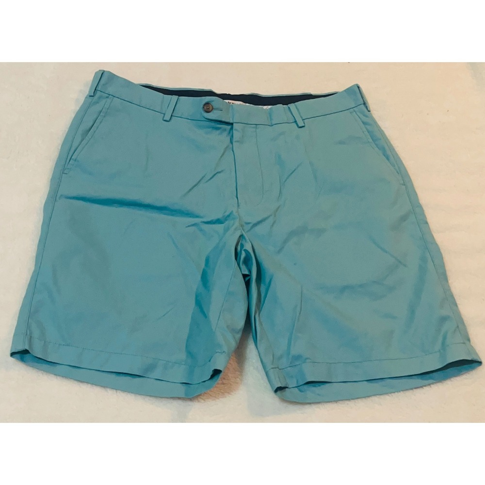 Peter Millar Mens Pima Cotton Shorts Turquoise Blue Size 35 Golf Chino Casual